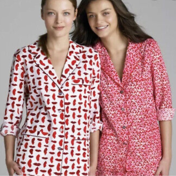 Tory Burch Leanne Lips Pajama Top Red and Pink Size Large NWTS - Picture 1 of 5